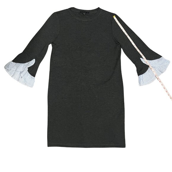 TIANA B. Gray Knit Dress Size S Ruffle Cuff Sleeves Quiet Luxury Minimalist Chic - Picture 6 of 10